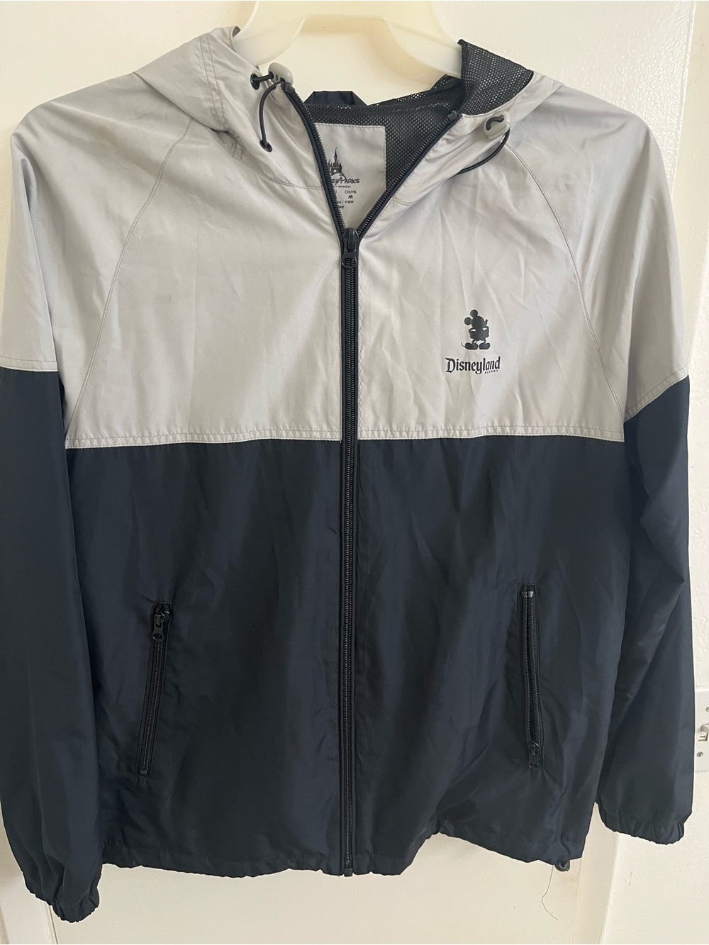 Disney Men’s Two-Tone Hooded Windbreaker - Light Gray & Black